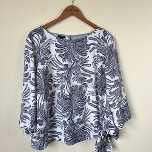Talbots Top Womens 20WP Plus Navy Blue Floral Palm Print Side Tie Blouse